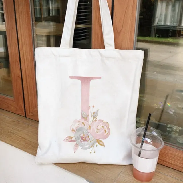 Realaiot Ladies Handbags Cloth Canvas Tote Bag Floral Letters Pattern Shopping Travel Women Eco Reusable Shoulder Shopper Bags