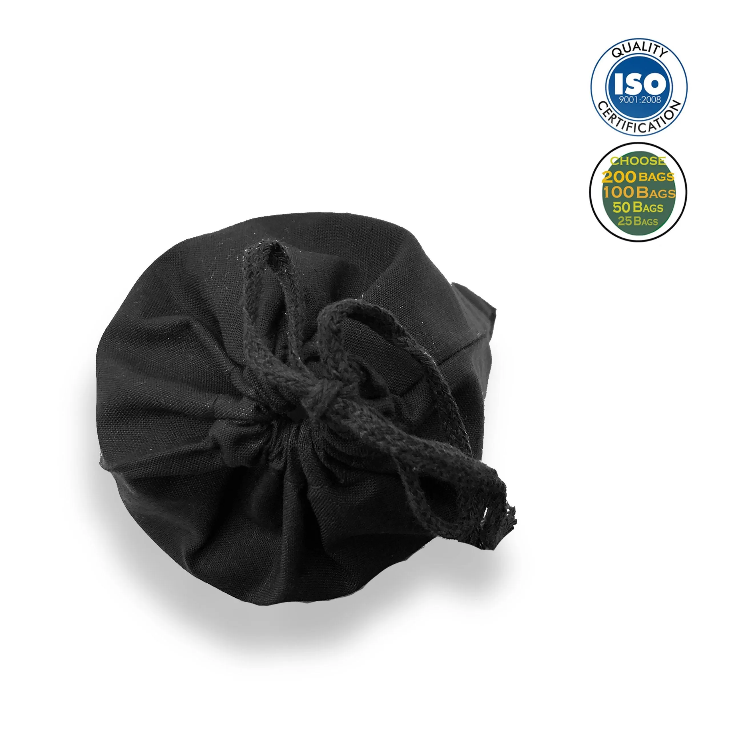 Recycled Cotton Single Drawstring Black Bags Small 4x6 inches