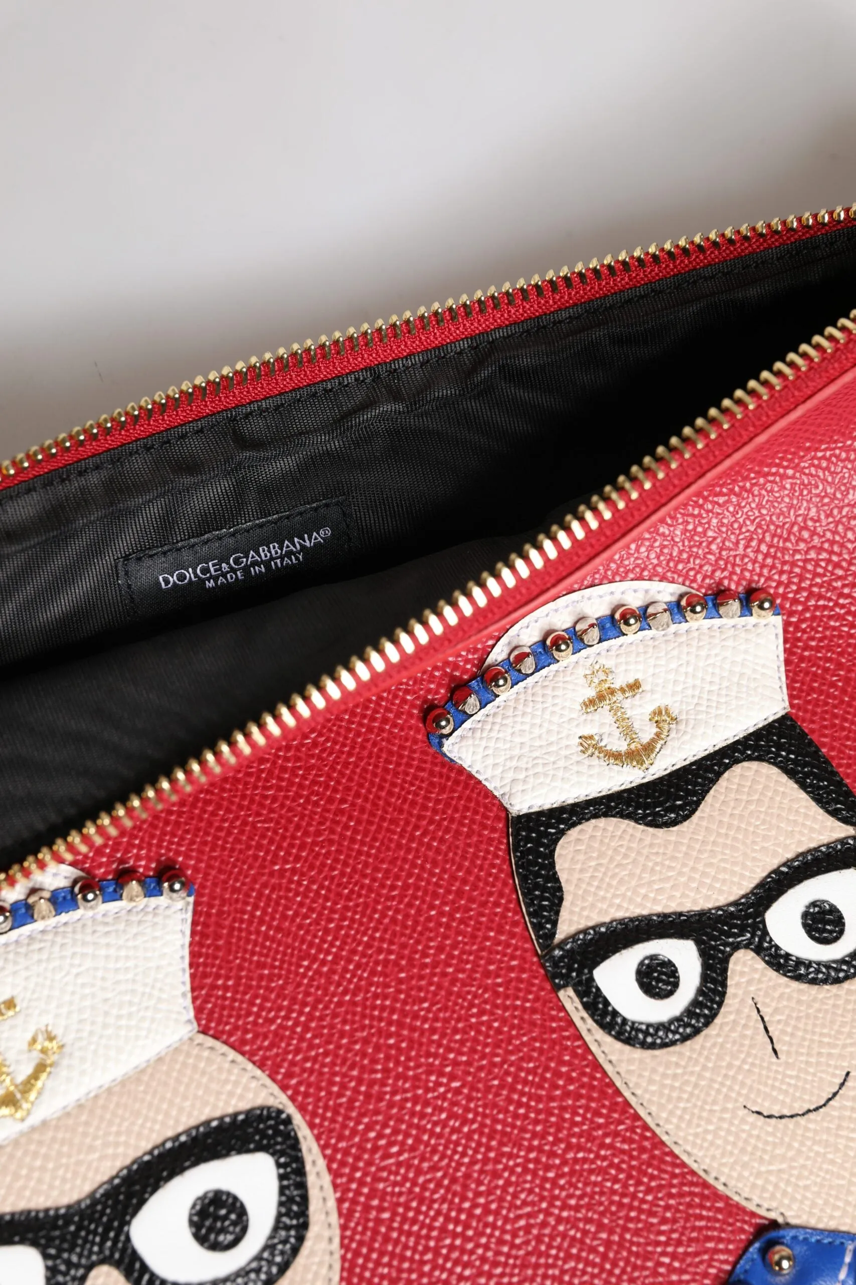 Red #DGFamily Embellished Leather Clutch Bag