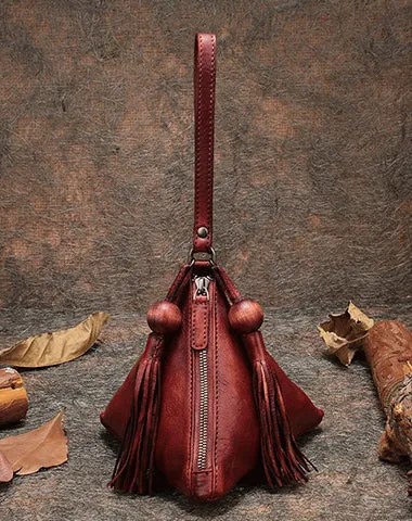 Red Womens Leather Clutch Wallet Zipper Wristlet Wallet Pyramid Shape Purse for Ladies