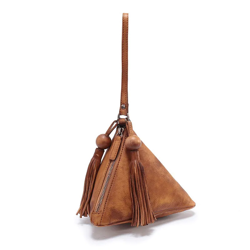 Red Womens Leather Clutch Wallet Zipper Wristlet Wallet Pyramid Shape Purse for Ladies