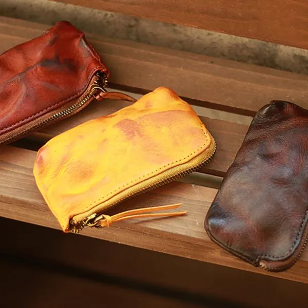 Retro Coin Purse Leather Zipper Wallets