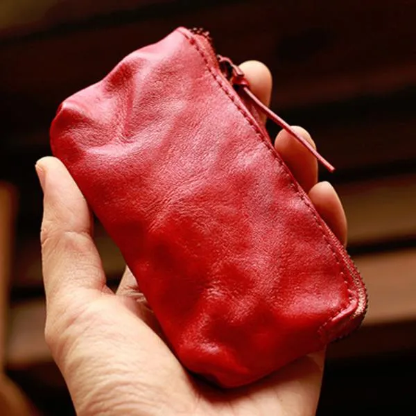 Retro Coin Purse Leather Zipper Wallets