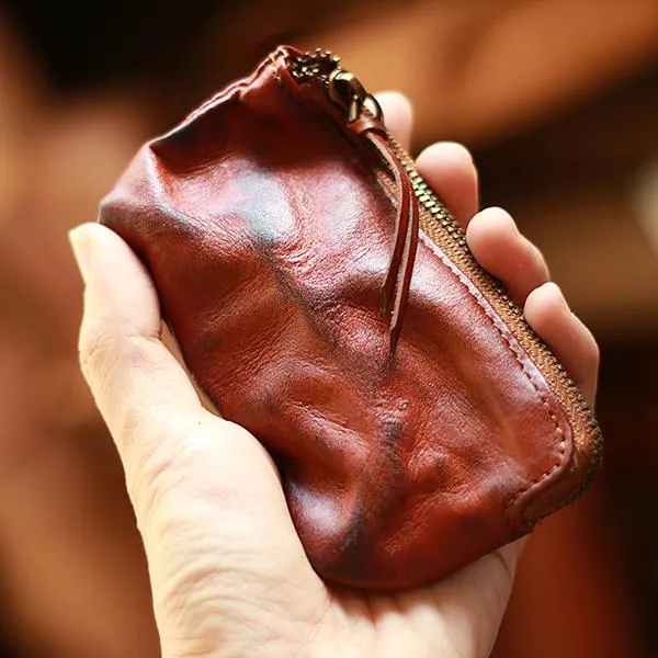 Retro Coin Purse Leather Zipper Wallets
