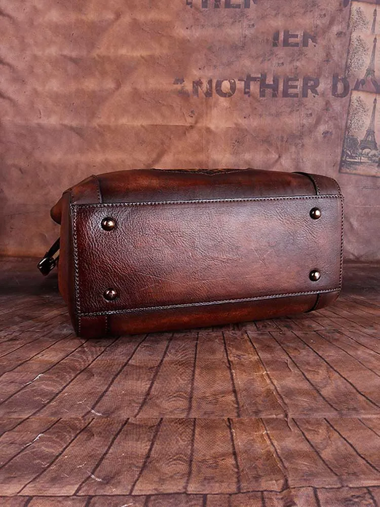 Retro Handmade Embossed Leather Handbag Messenger Bag