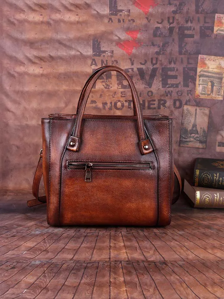 Retro Handmade Embossed Leather Handbag Messenger Bag
