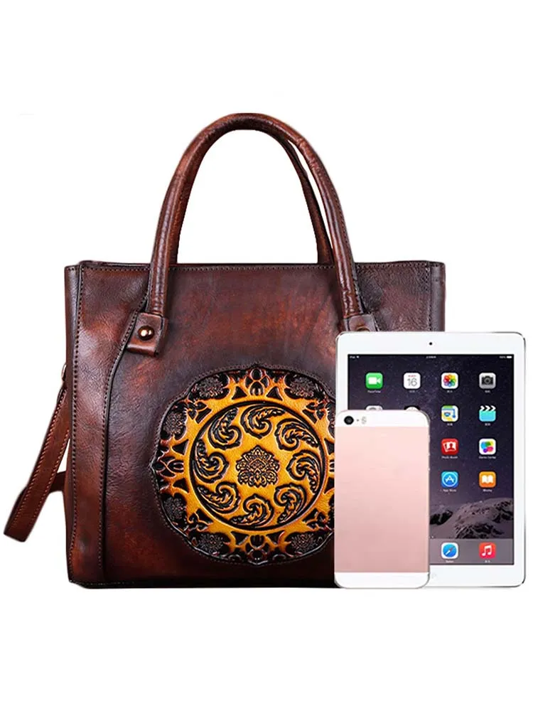 Retro Handmade Embossed Leather Handbag Messenger Bag