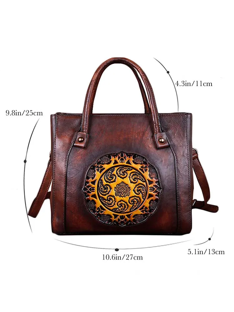 Retro Handmade Embossed Leather Handbag Messenger Bag
