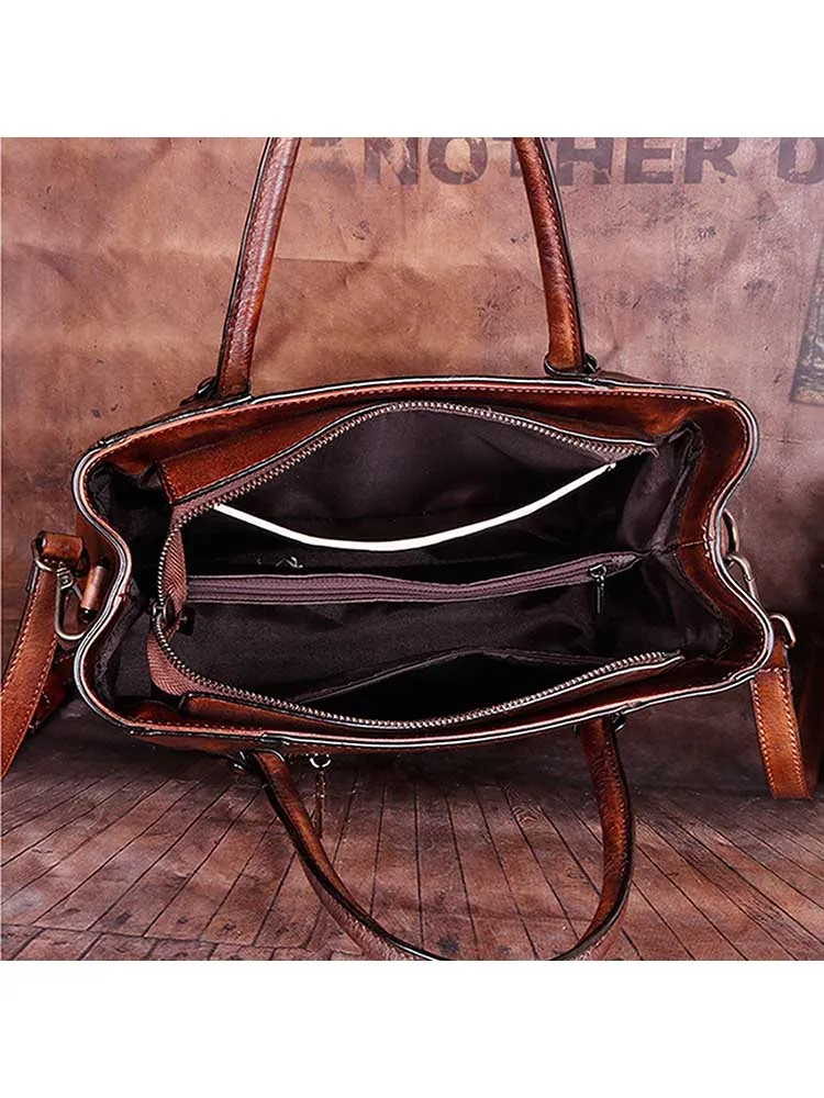 Retro Handmade Embossed Leather Handbag Messenger Bag