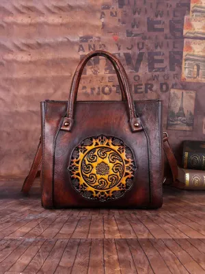Retro Handmade Embossed Leather Handbag Messenger Bag