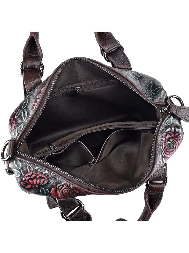 Retro Rose Leather Zipper Bag