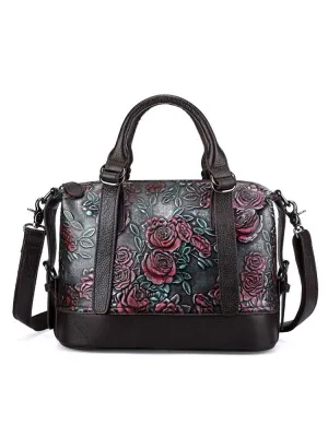 Retro Rose Leather Zipper Bag