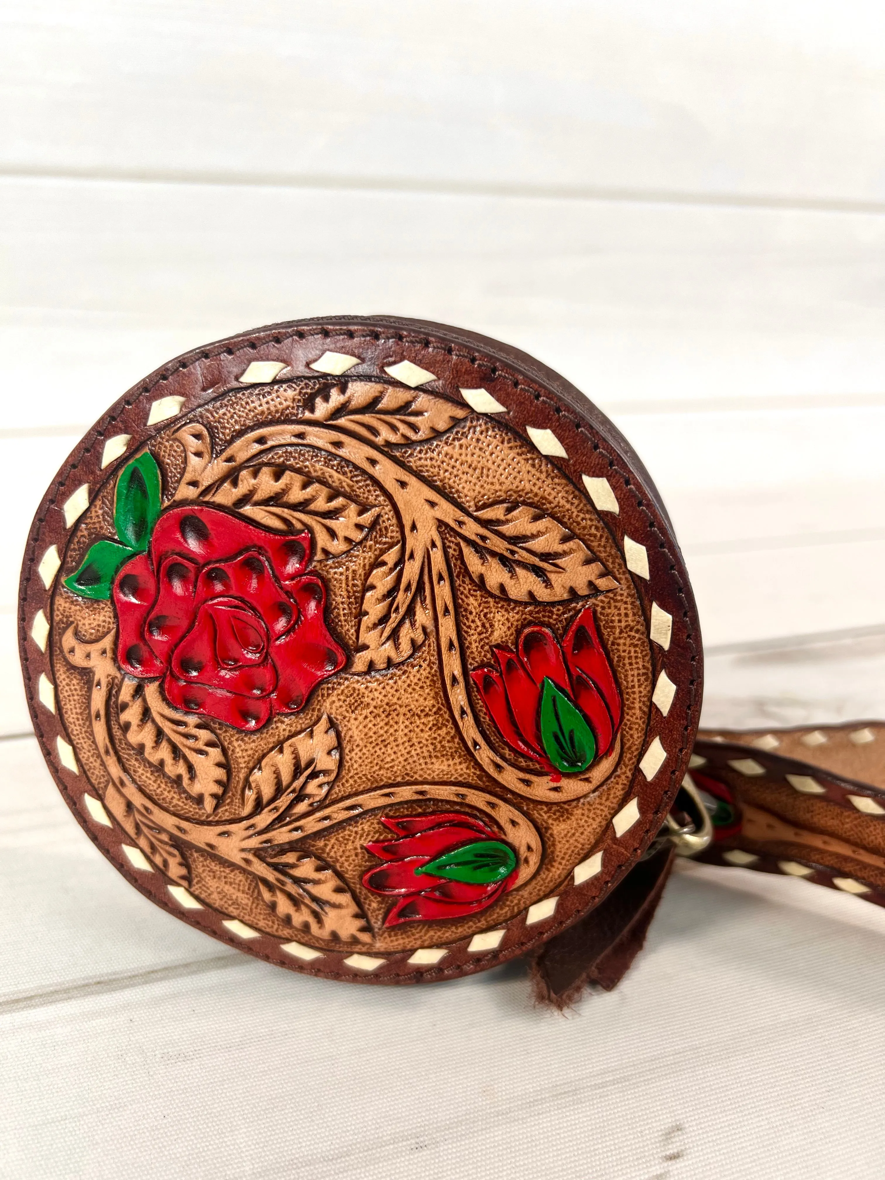 Round Leather Small Wristlet Bag