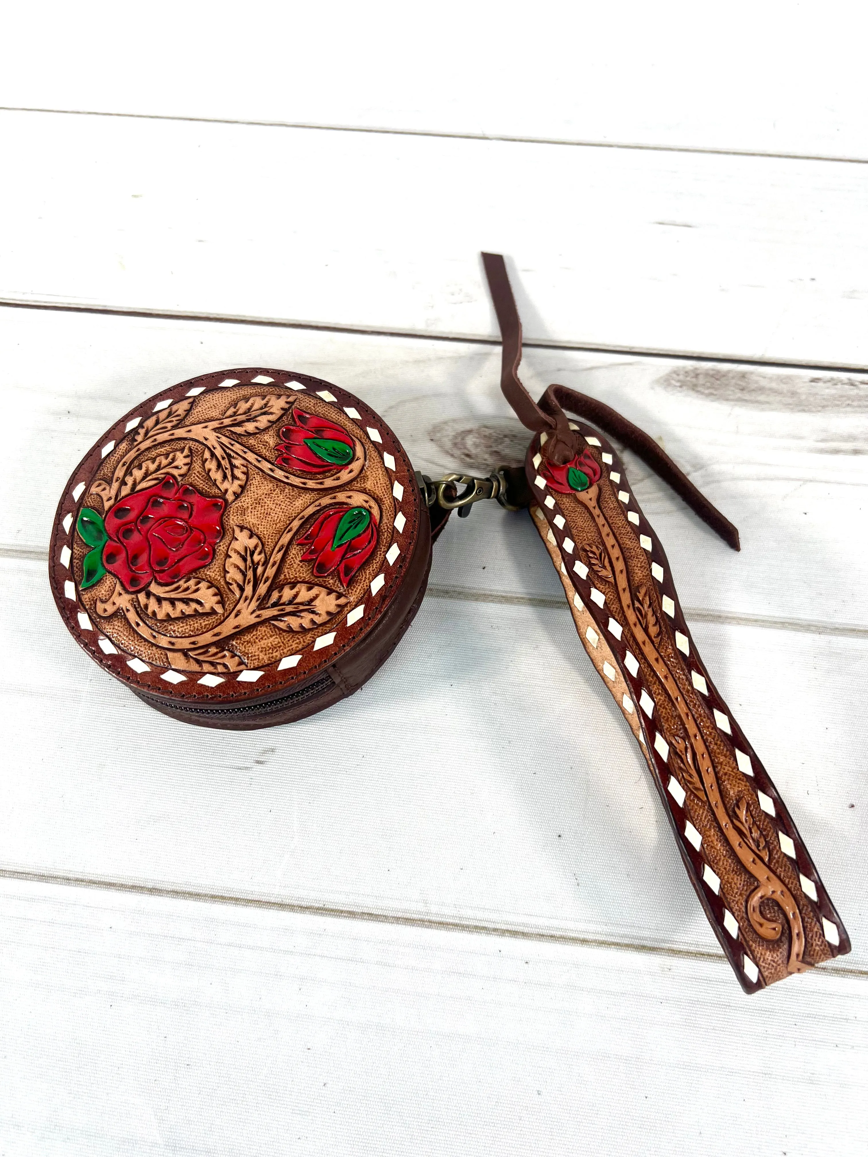 Round Leather Small Wristlet Bag