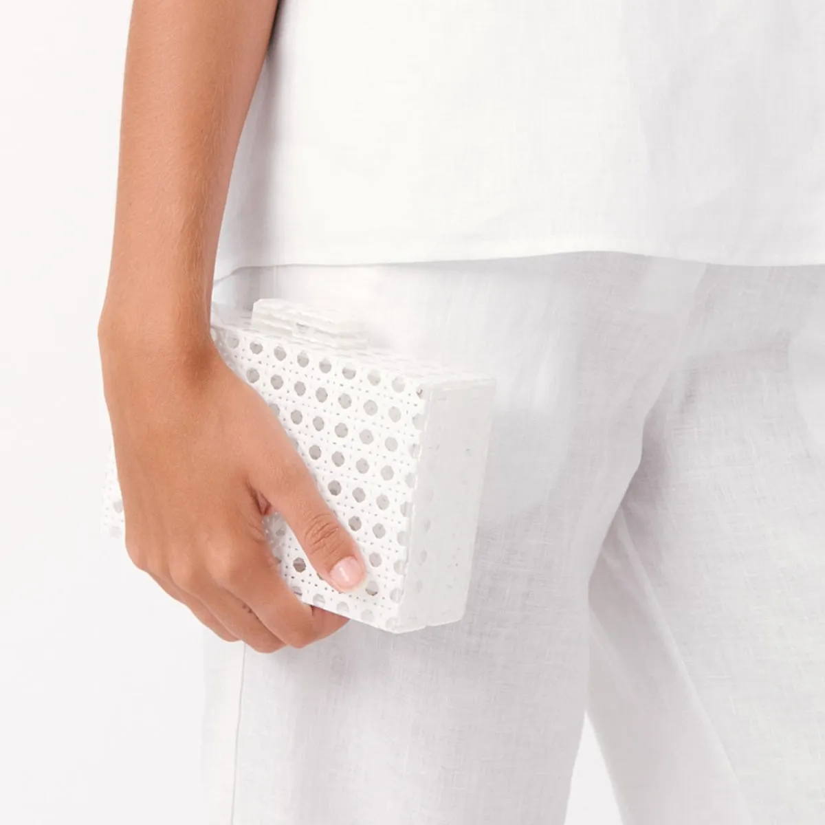 Sadie Picnic Weave Structured Clutch (White)