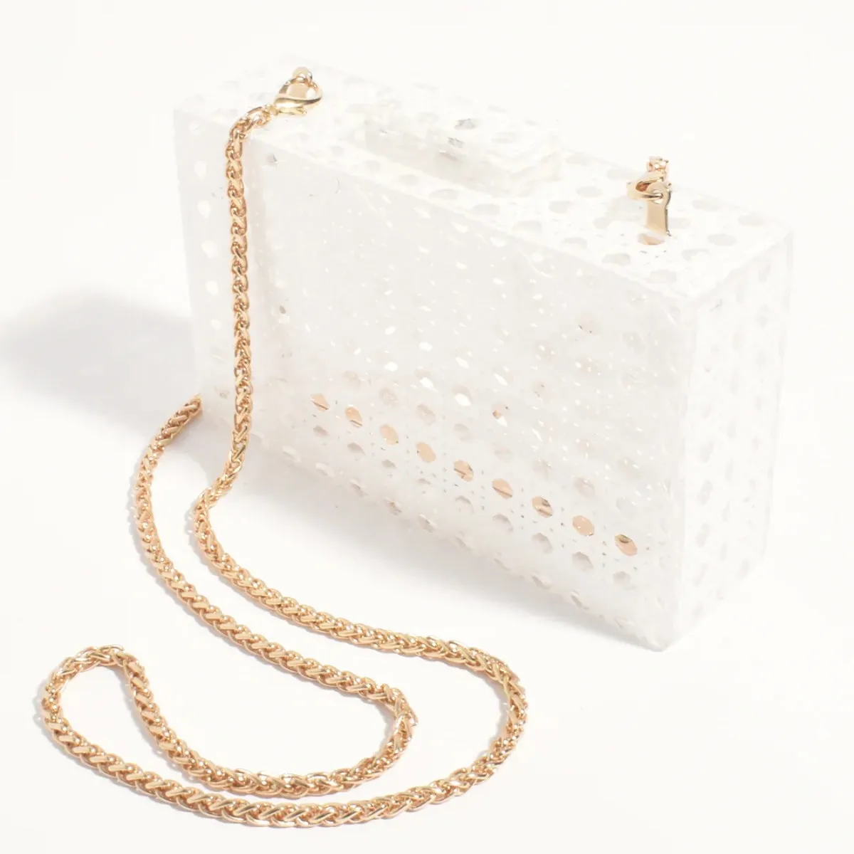 Sadie Picnic Weave Structured Clutch (White)