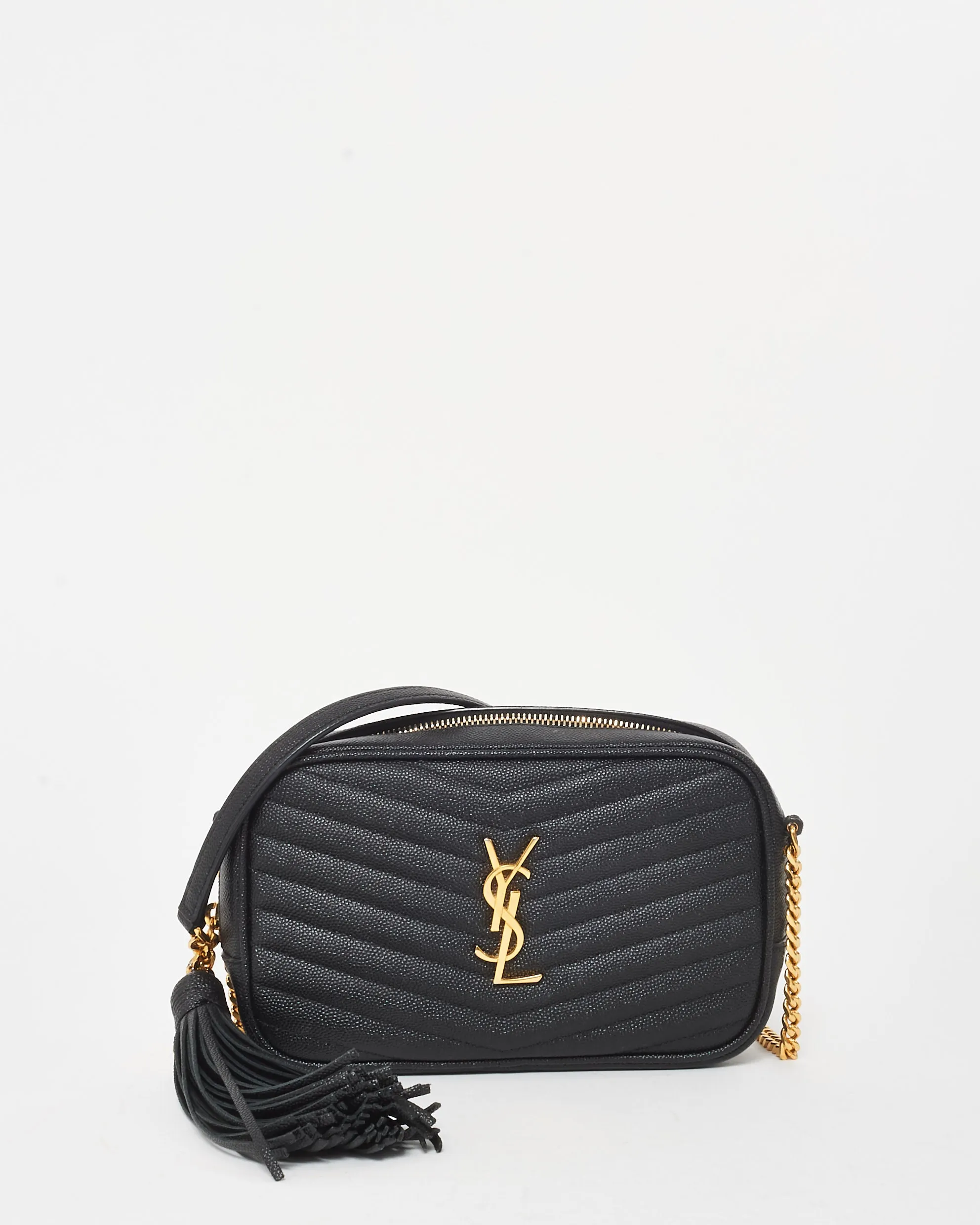 Saint Laurent Black Grained Leather GHW Mini Lou Crossbody Bag