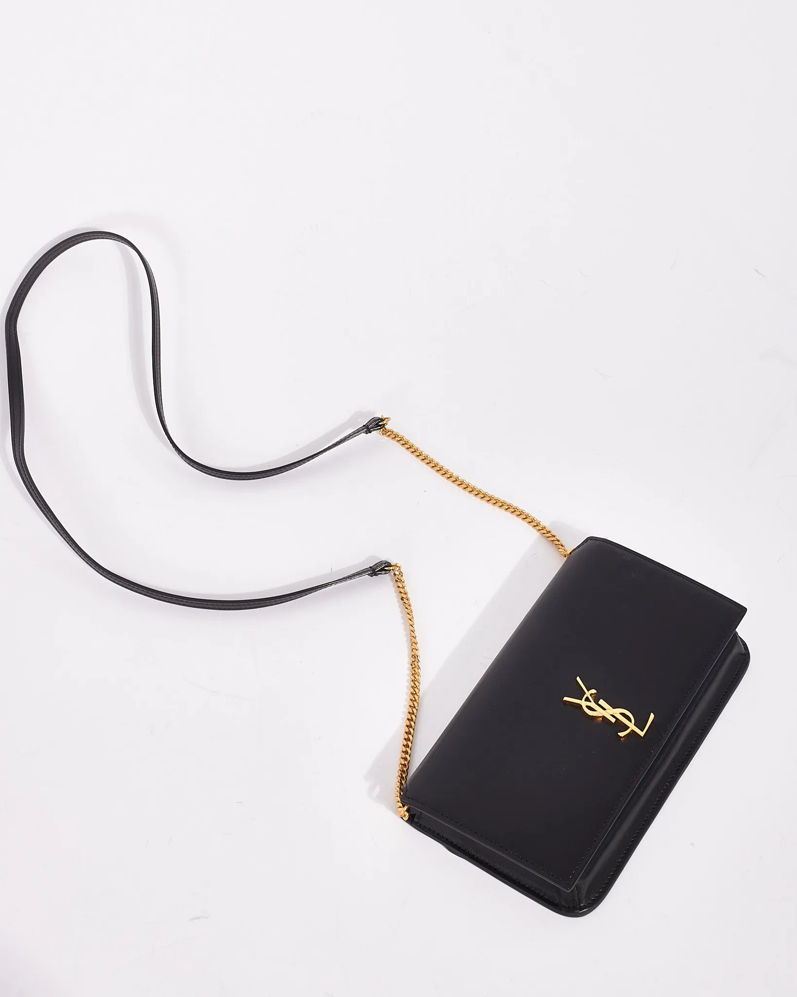 Saint Laurent Black Leather Logo Cassandre Phone Holder on Chain Bag