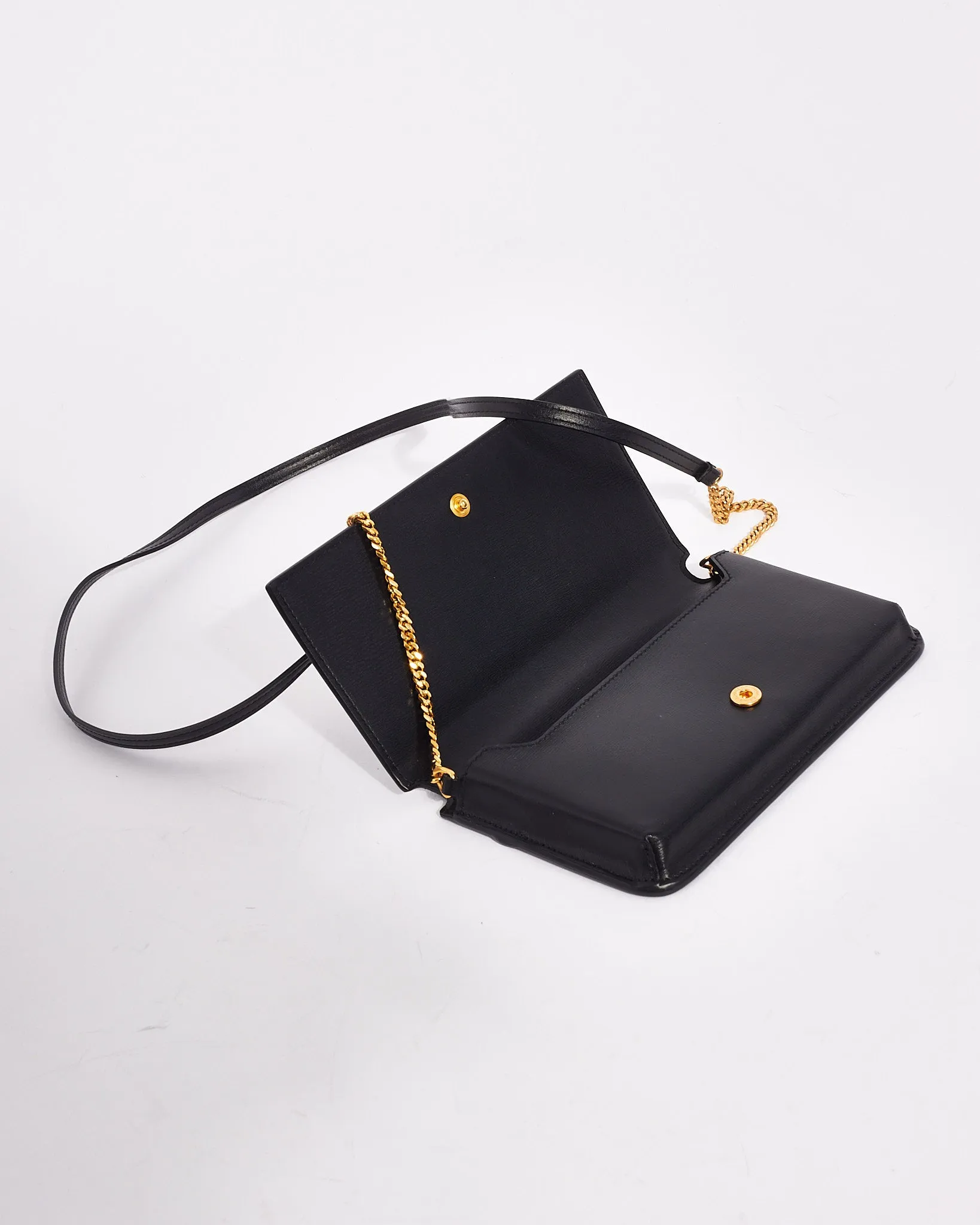 Saint Laurent Black Leather Logo Cassandre Phone Holder on Chain Bag