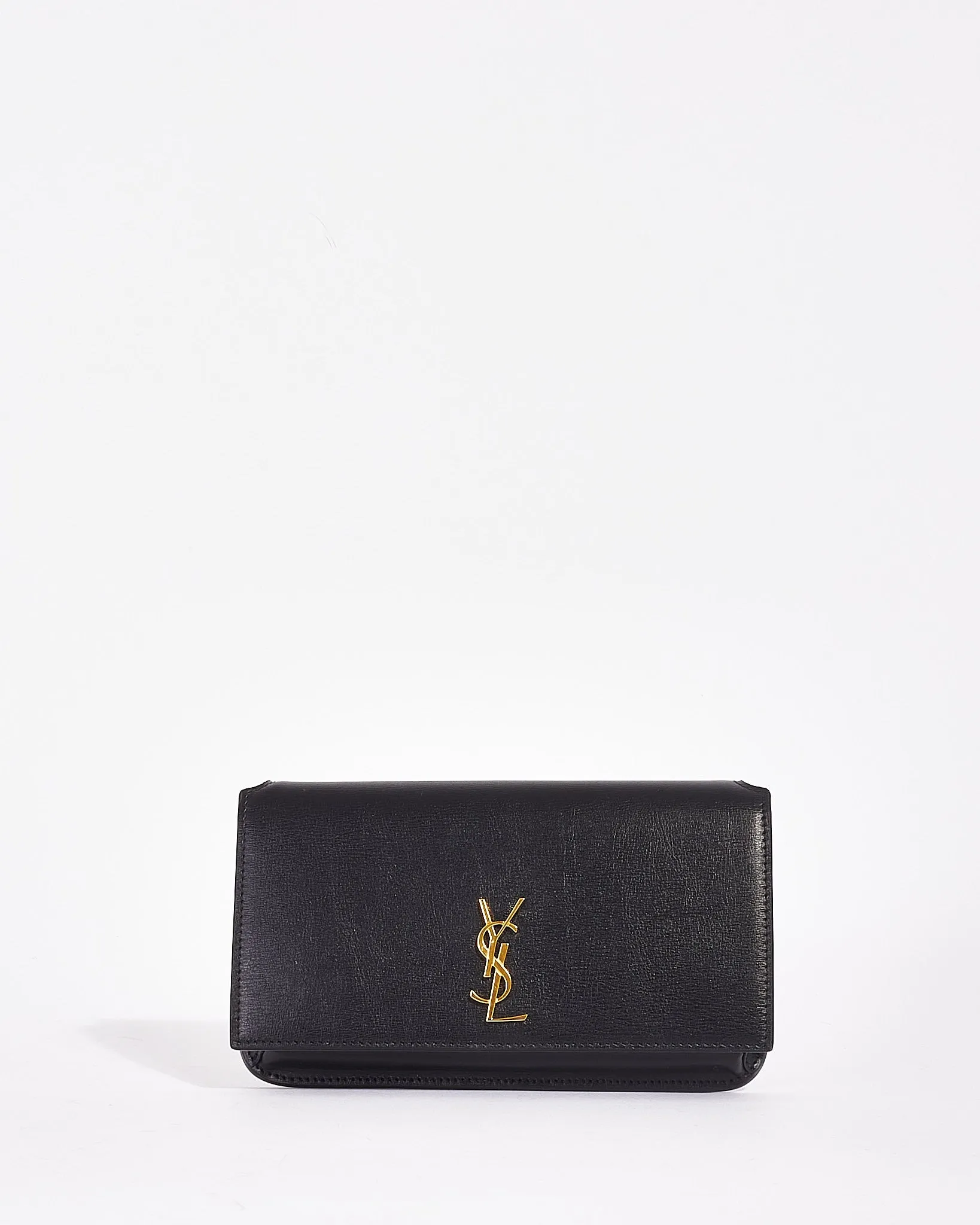 Saint Laurent Black Leather Logo Cassandre Phone Holder on Chain Bag