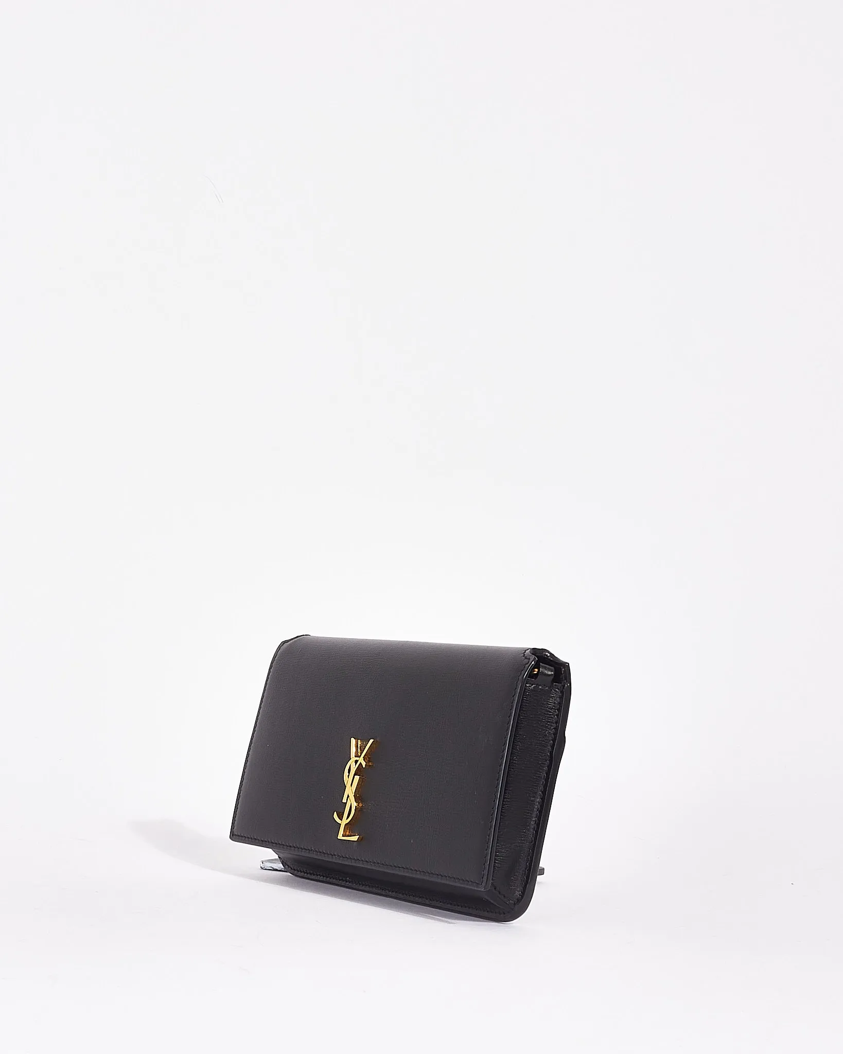 Saint Laurent Black Leather Logo Cassandre Phone Holder on Chain Bag