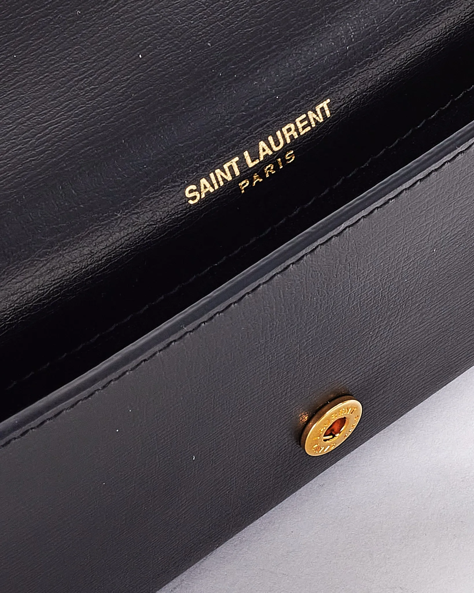 Saint Laurent Black Leather Logo Cassandre Phone Holder on Chain Bag