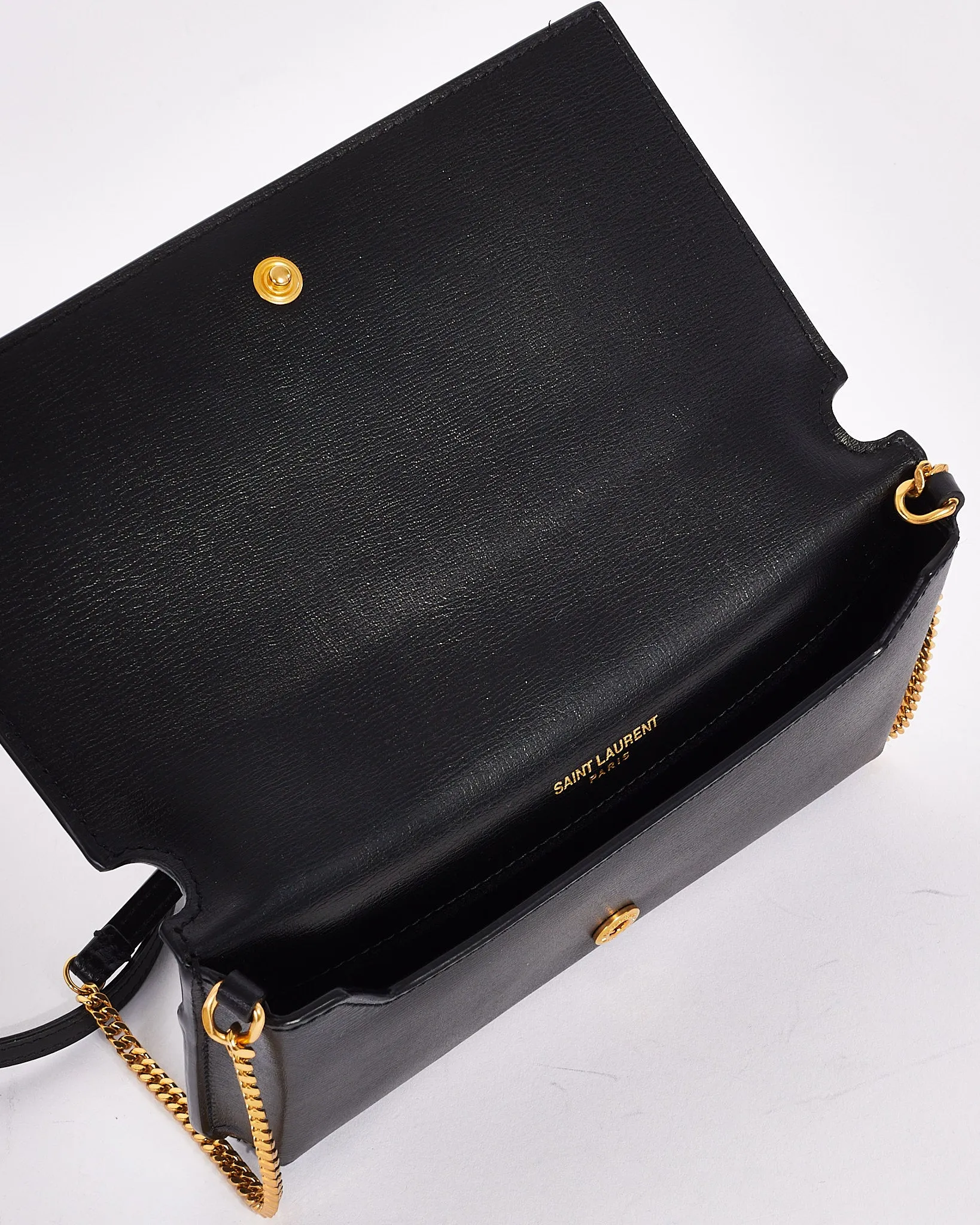 Saint Laurent Black Leather Logo Cassandre Phone Holder on Chain Bag