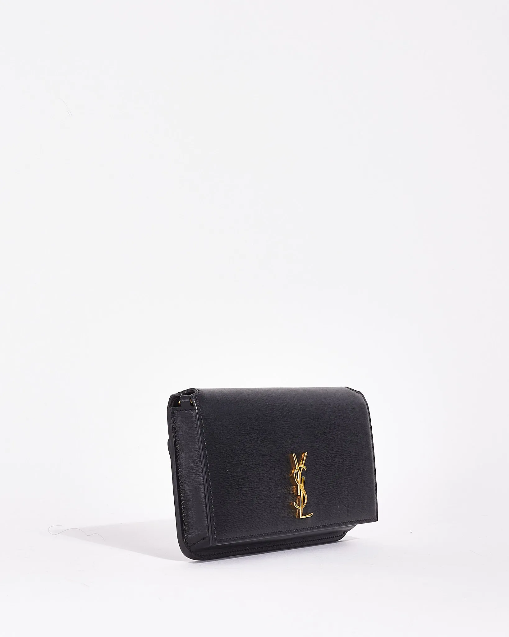 Saint Laurent Black Leather Logo Cassandre Phone Holder on Chain Bag