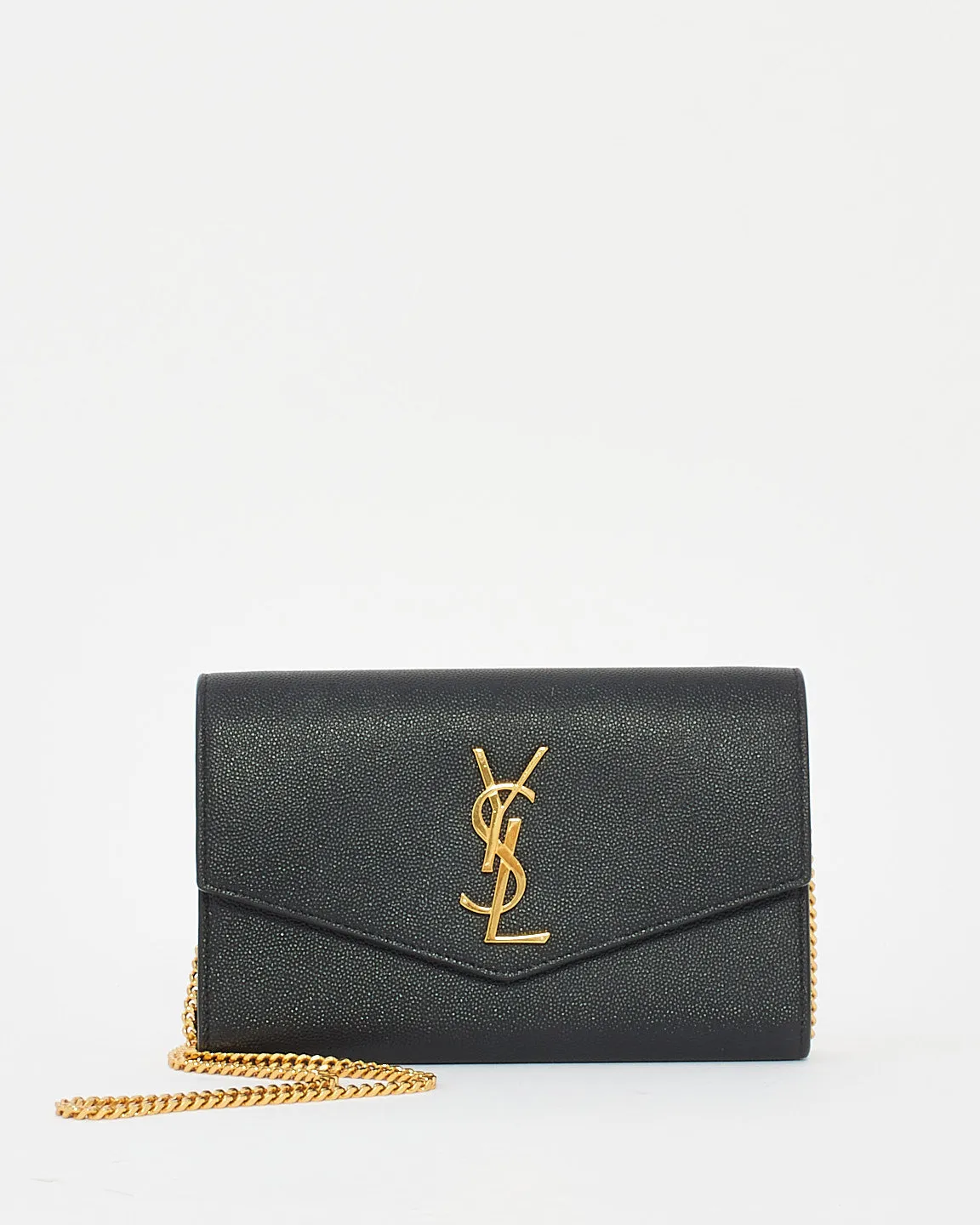 Saint Laurent Black Monogram Grained Leather Uptown Wallet On Chain