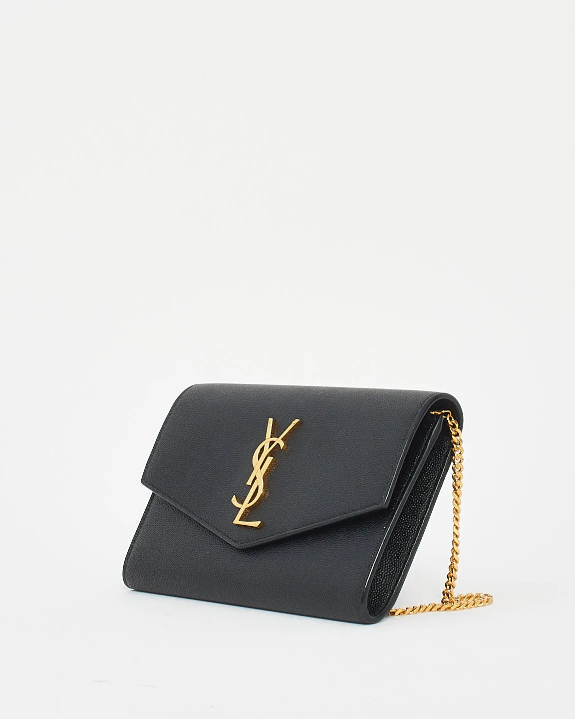 Saint Laurent Black Monogram Grained Leather Uptown Wallet On Chain