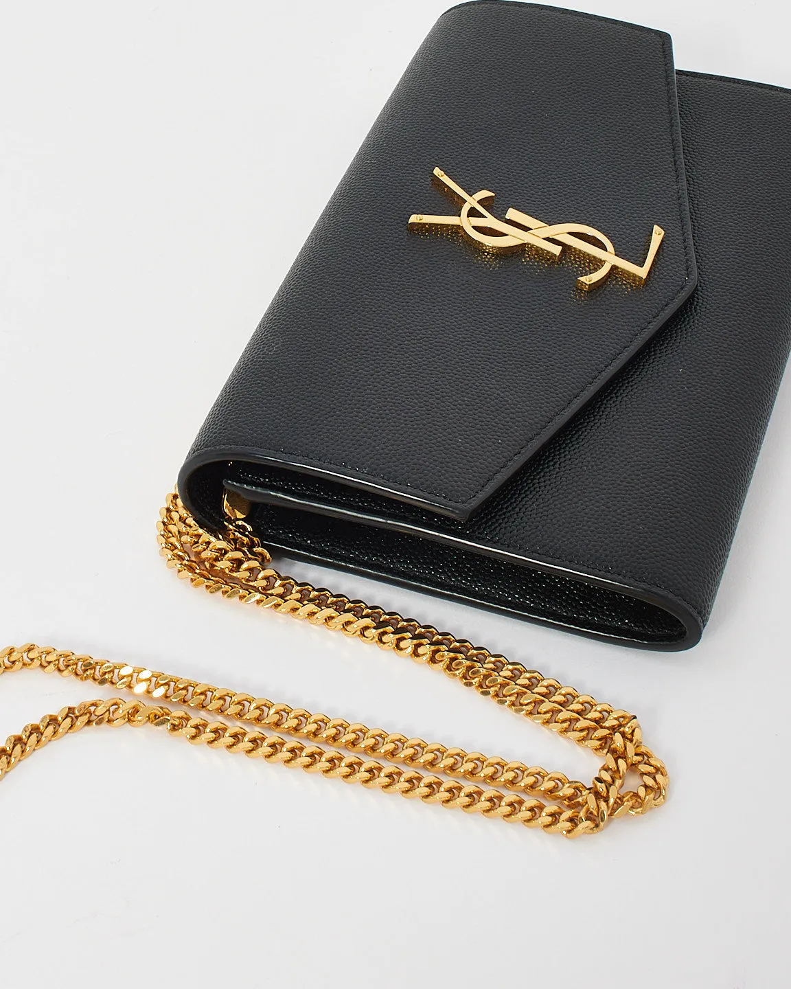 Saint Laurent Black Monogram Grained Leather Uptown Wallet On Chain