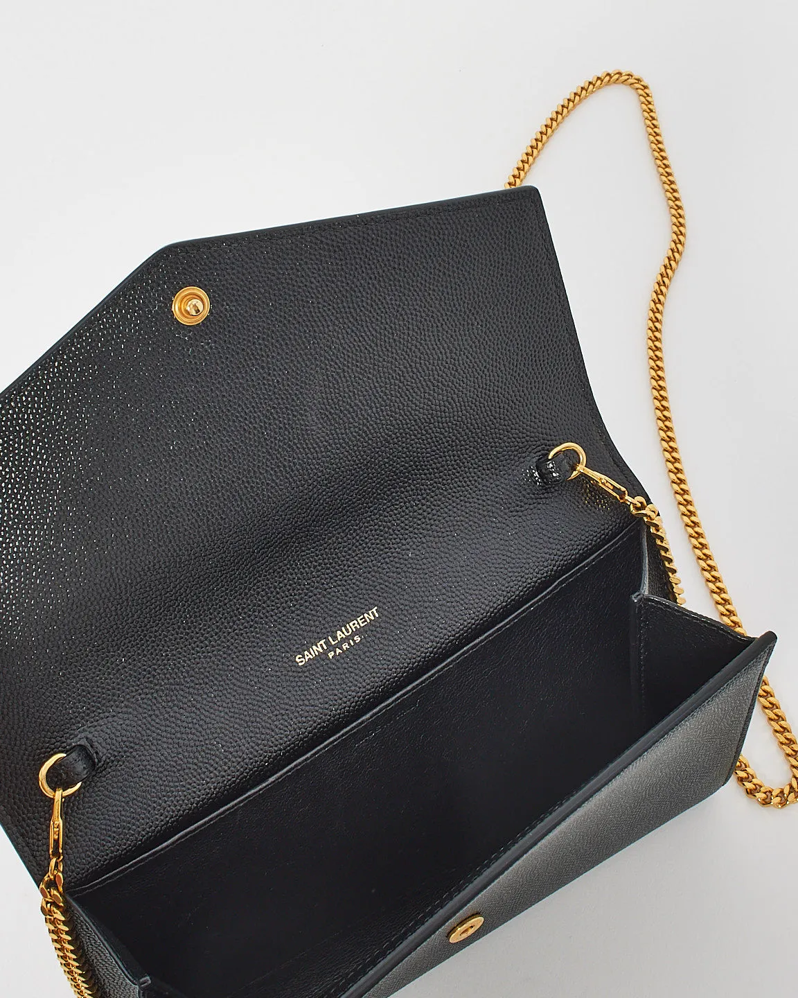 Saint Laurent Black Monogram Grained Leather Uptown Wallet On Chain