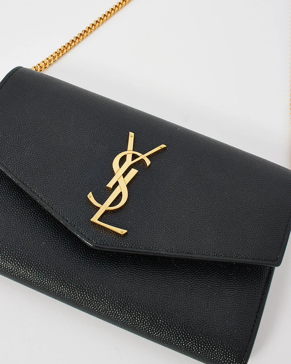 Saint Laurent Black Monogram Grained Leather Uptown Wallet On Chain