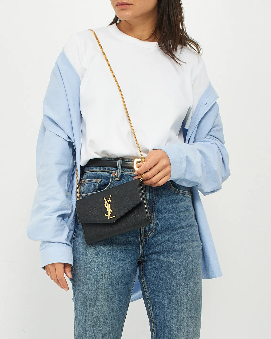 Saint Laurent Black Monogram Grained Leather Uptown Wallet On Chain