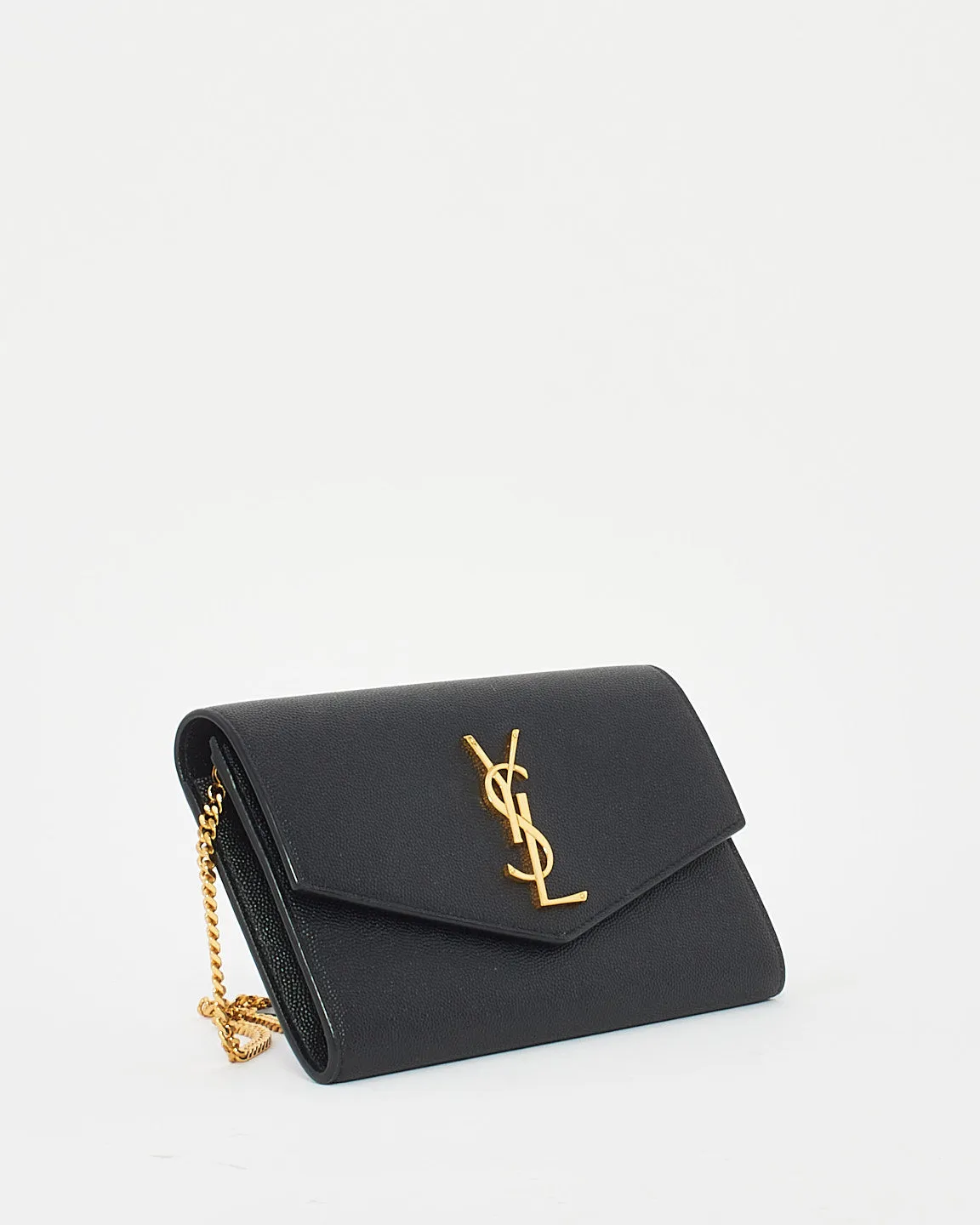 Saint Laurent Black Monogram Grained Leather Uptown Wallet On Chain