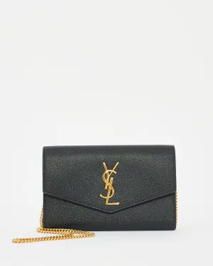 Saint Laurent Black Monogram Grained Leather Uptown Wallet On Chain