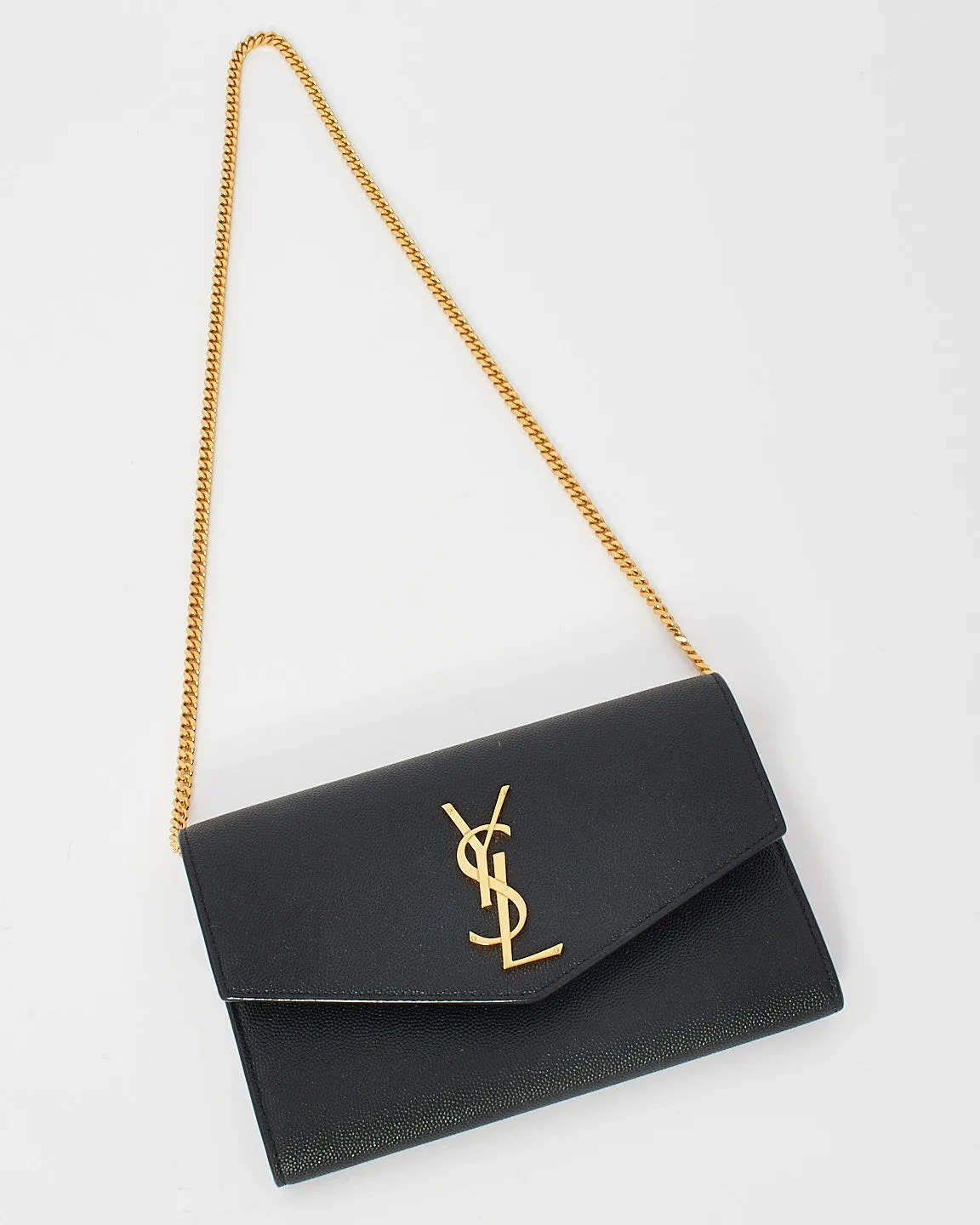 Saint Laurent Black Monogram Grained Leather Uptown Wallet On Chain