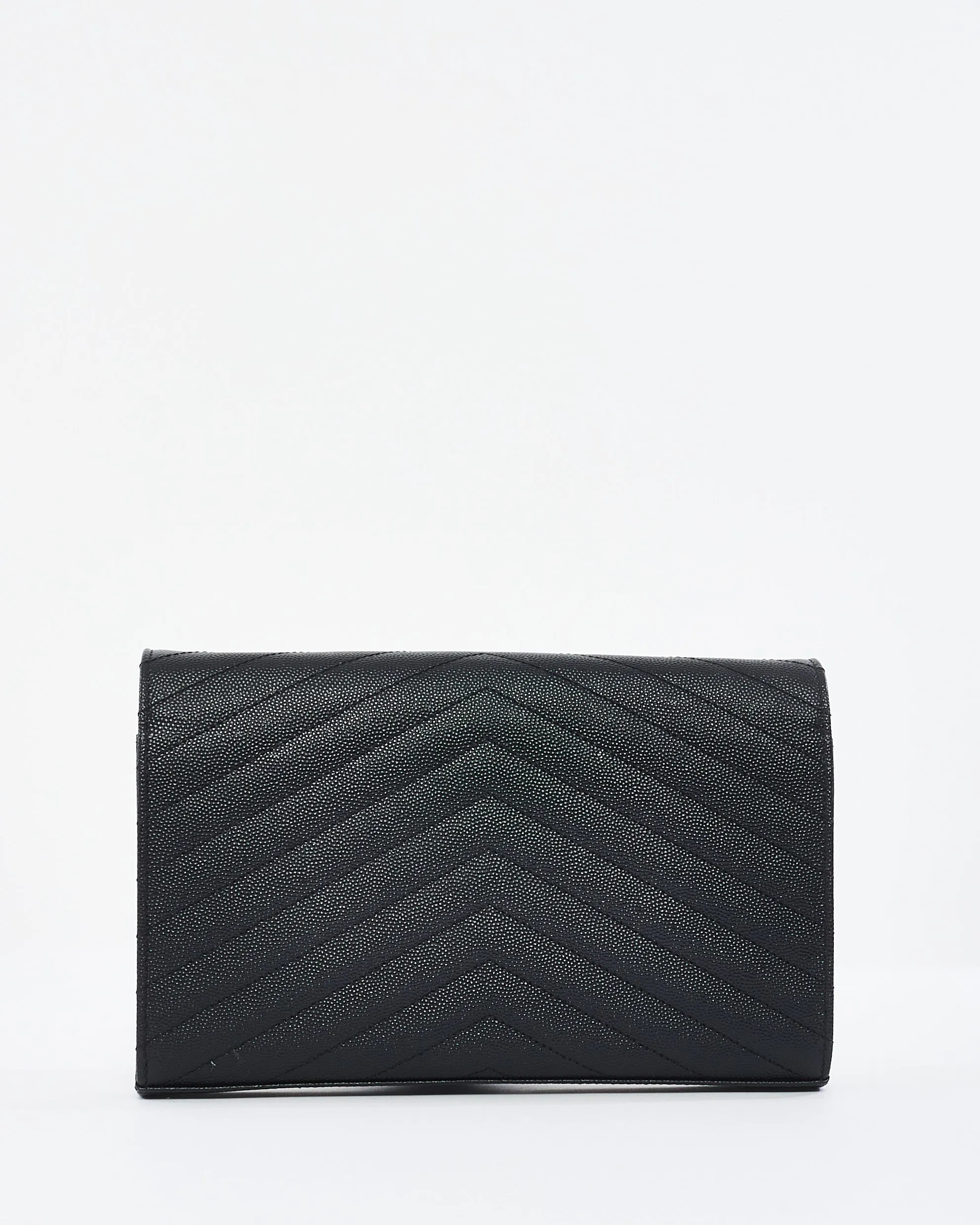 Saint Laurent Black on Black Grain de Poudre Leather Monogram Cassandre Wallet on Chain Bag