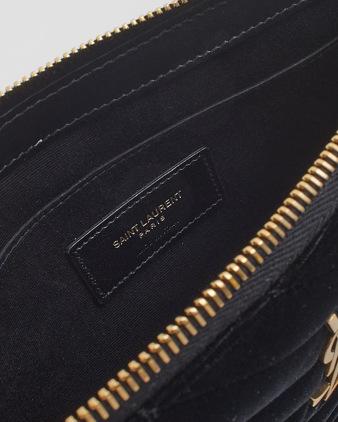 Saint Laurent Black Velvet Monogram Wristlet Clutch