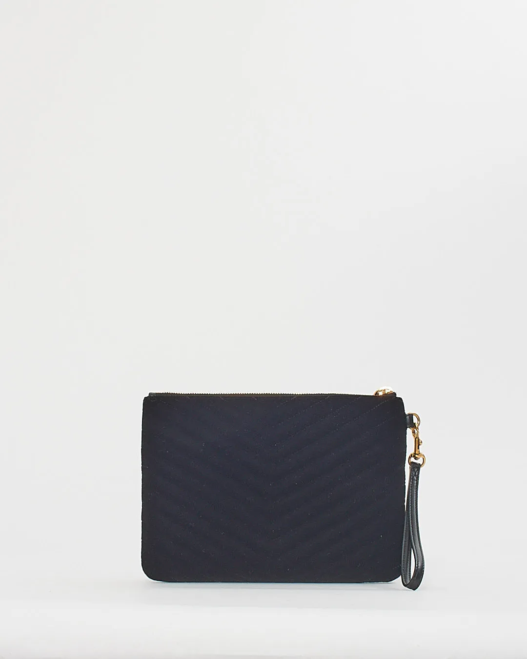 Saint Laurent Black Velvet Monogram Wristlet Clutch