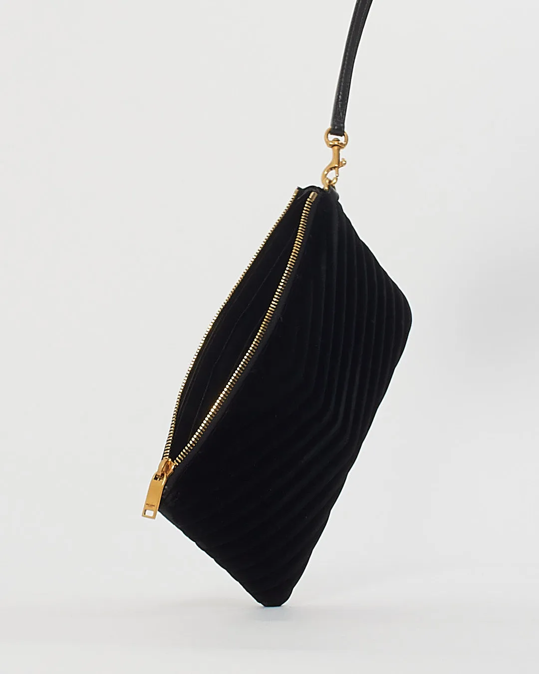 Saint Laurent Black Velvet Monogram Wristlet Clutch