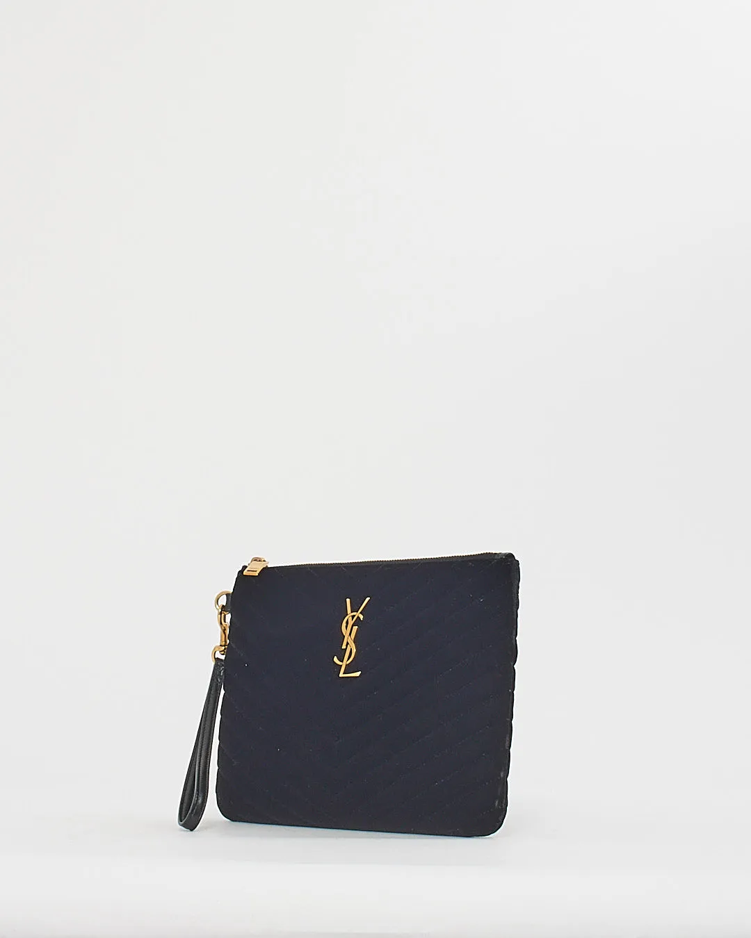 Saint Laurent Black Velvet Monogram Wristlet Clutch