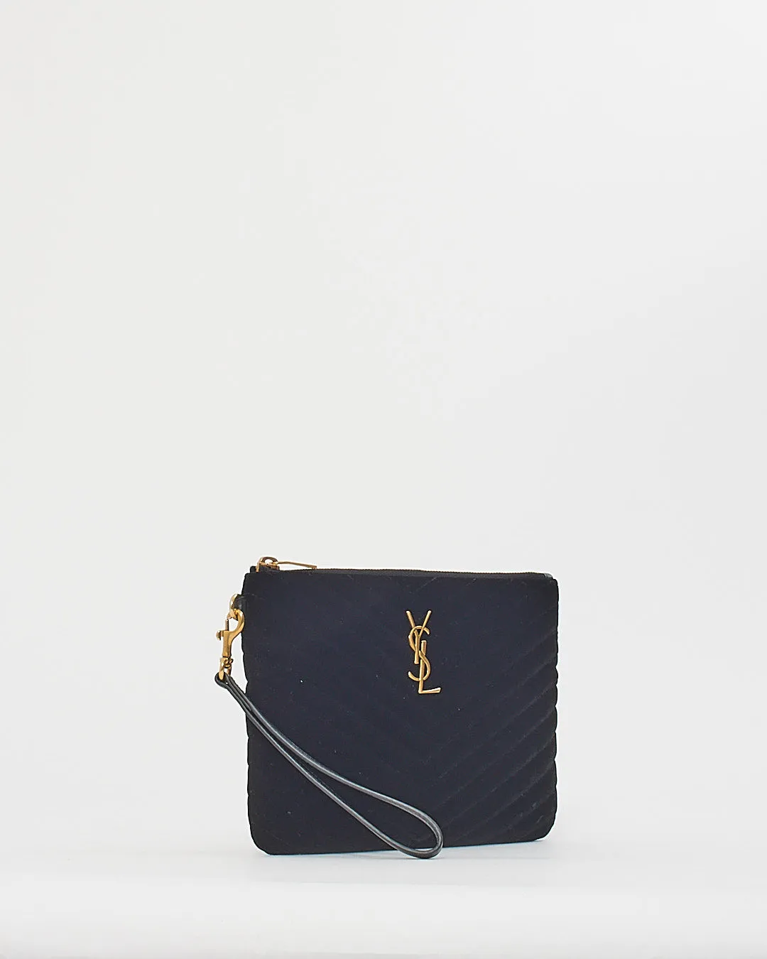 Saint Laurent Black Velvet Monogram Wristlet Clutch