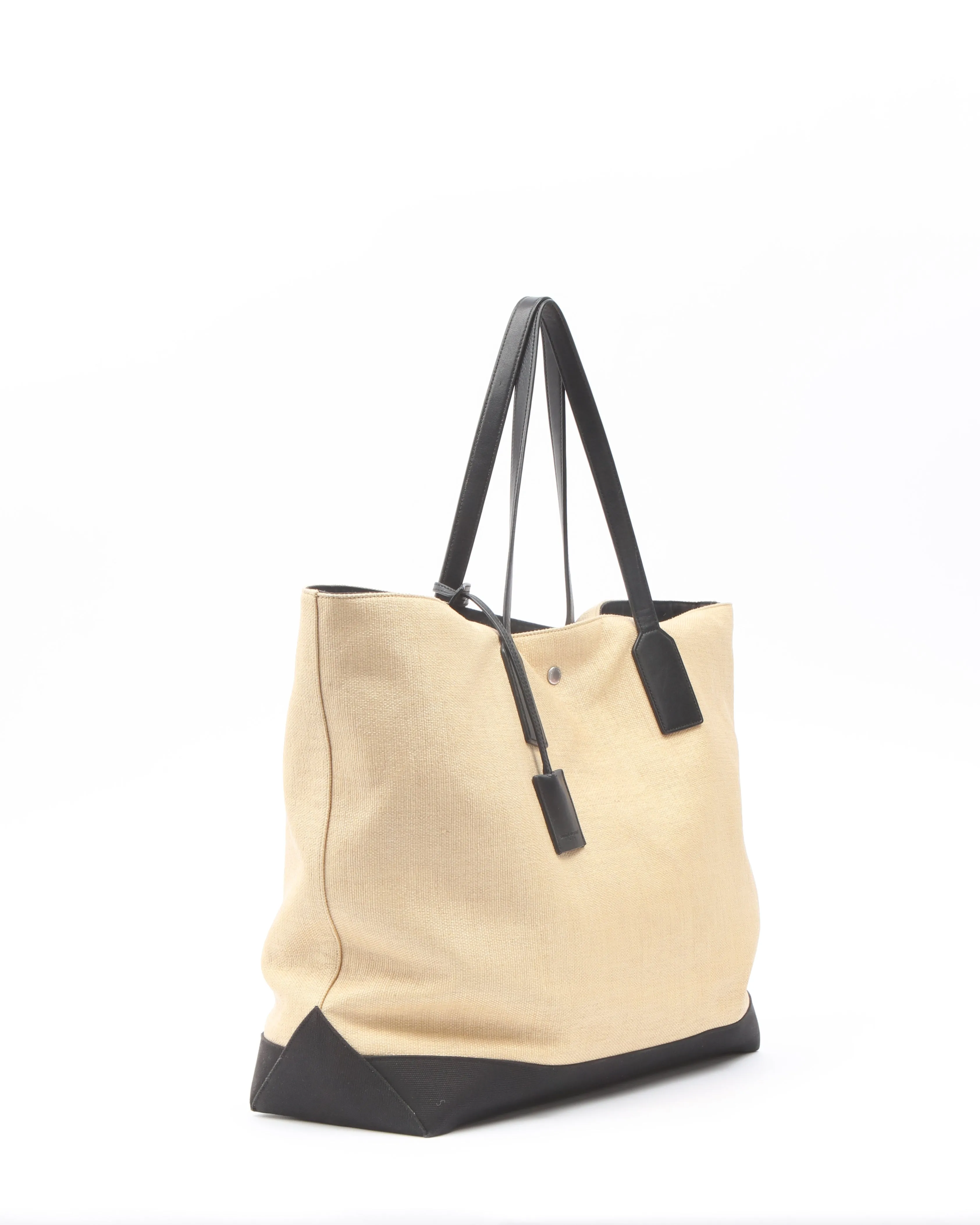 Saint Laurent Black/Beige Woven Beach Tote Bag