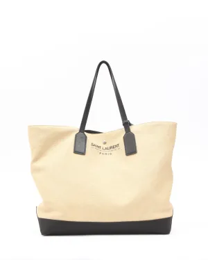 Saint Laurent Black/Beige Woven Beach Tote Bag