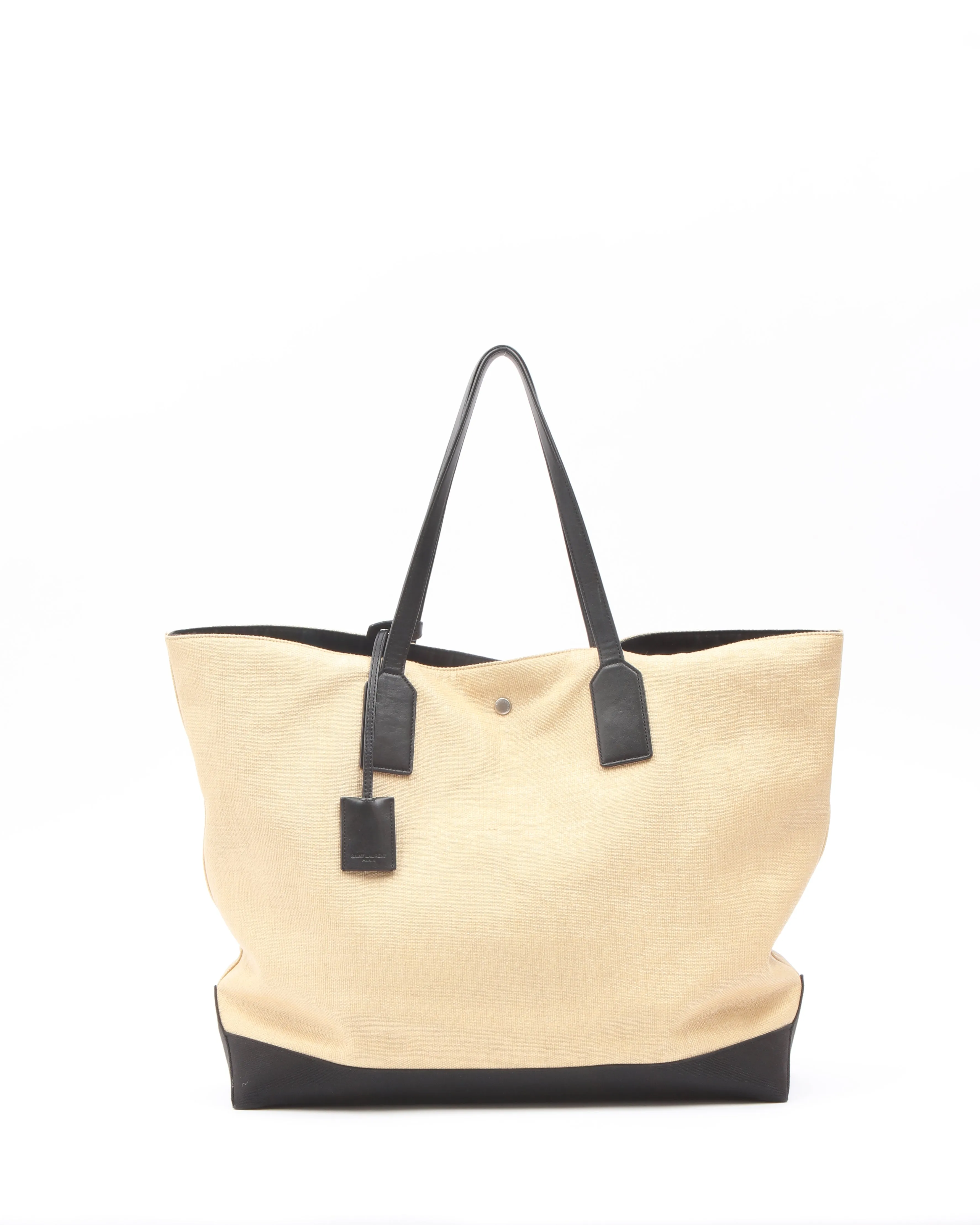 Saint Laurent Black/Beige Woven Beach Tote Bag