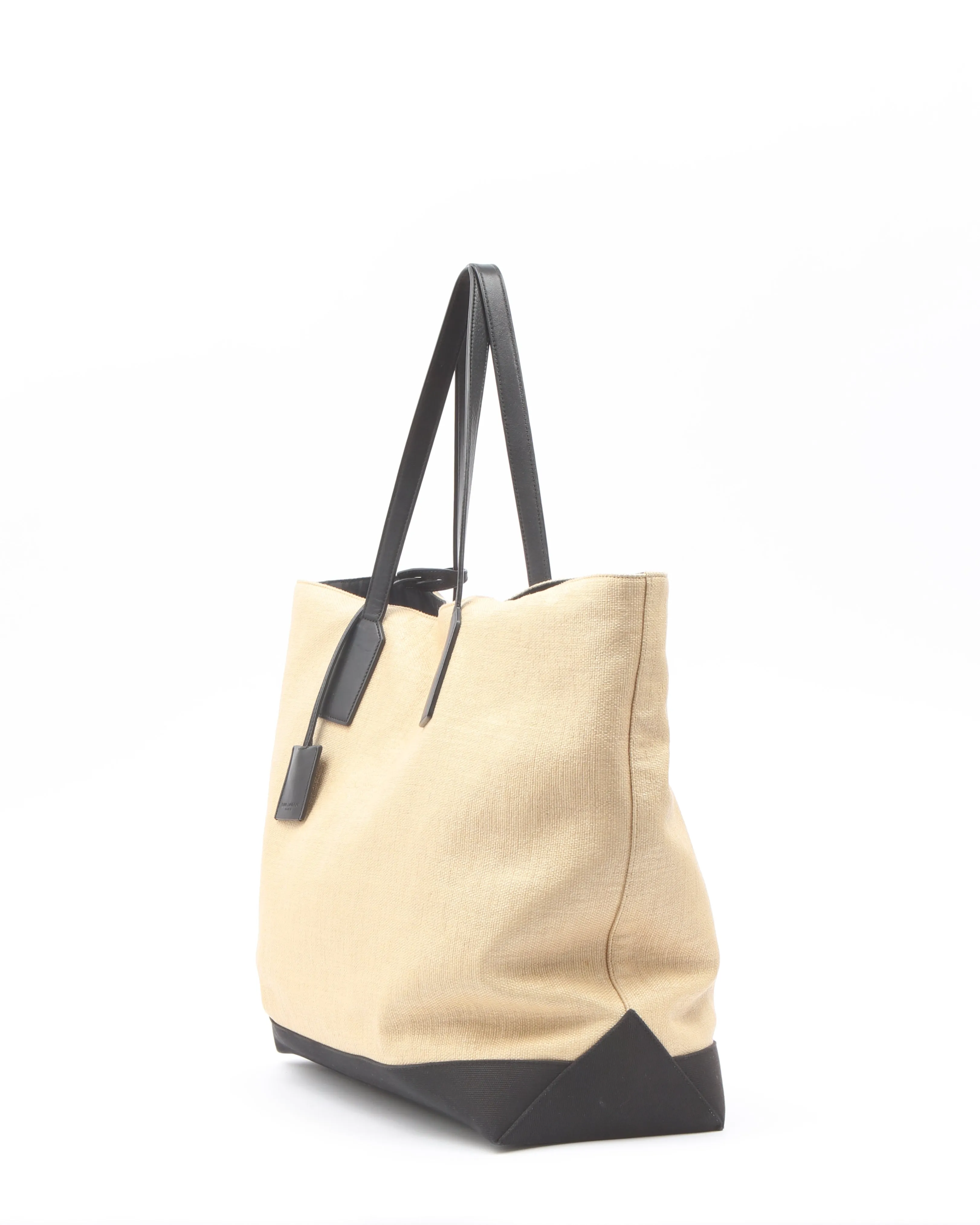 Saint Laurent Black/Beige Woven Beach Tote Bag