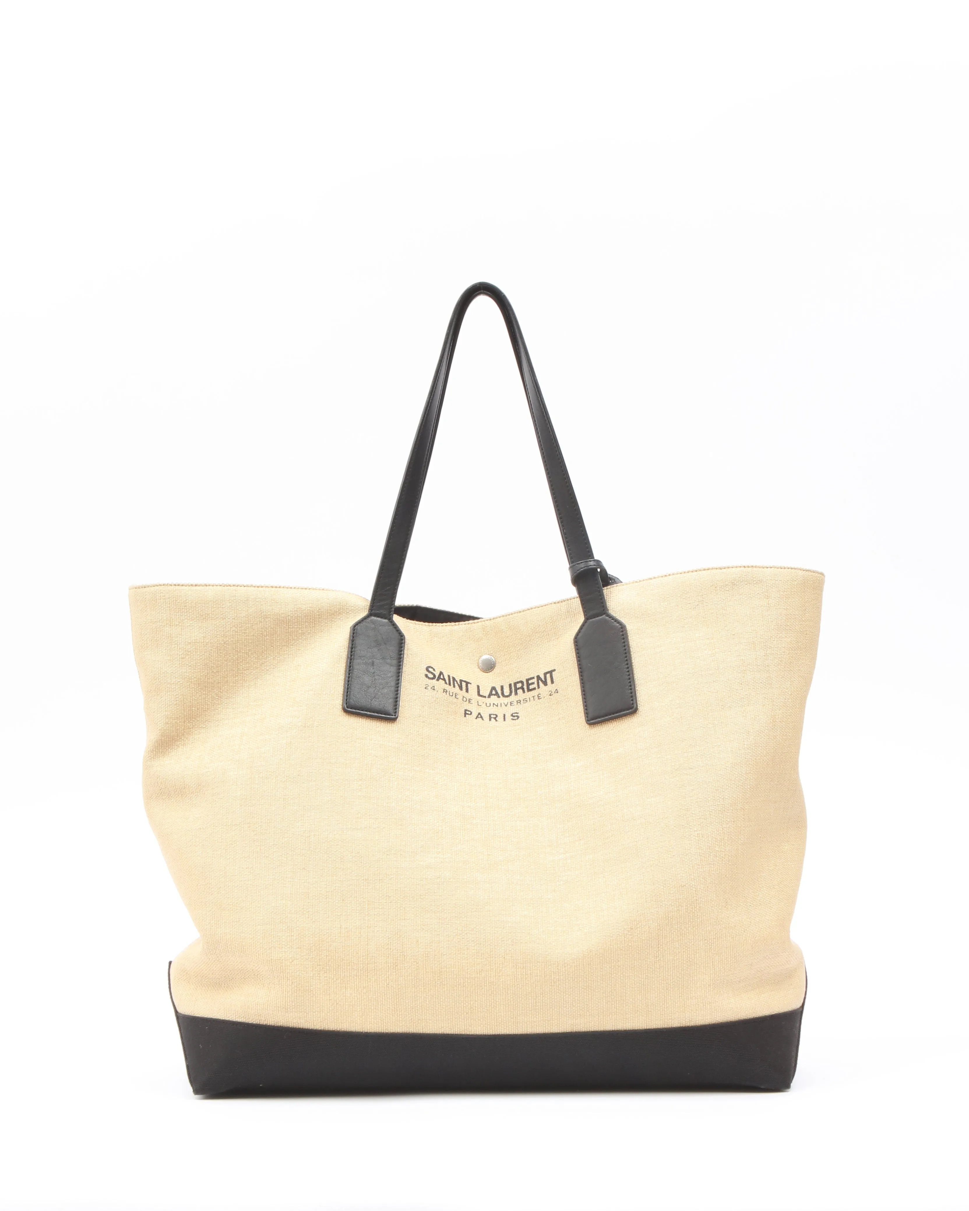 Saint Laurent Black/Beige Woven Beach Tote Bag