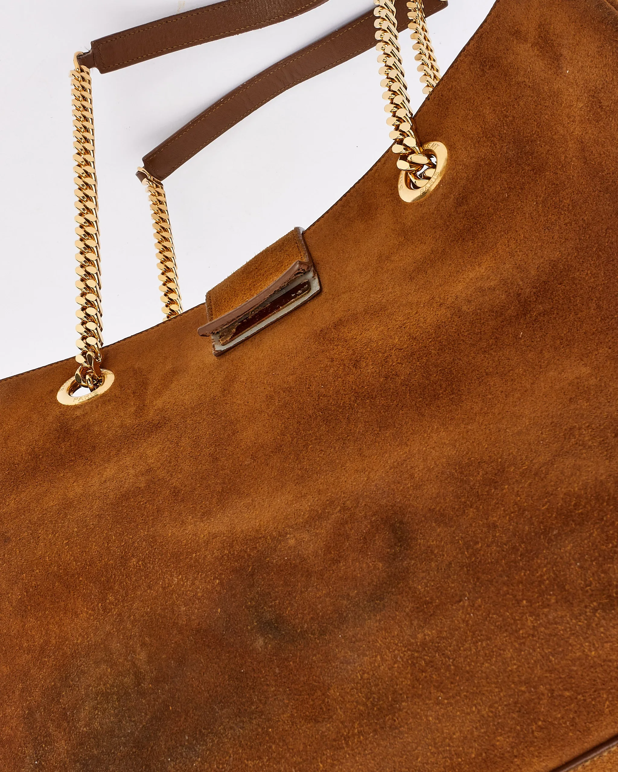 Saint Laurent Brown Suede Monogram Shopping Tote Bag