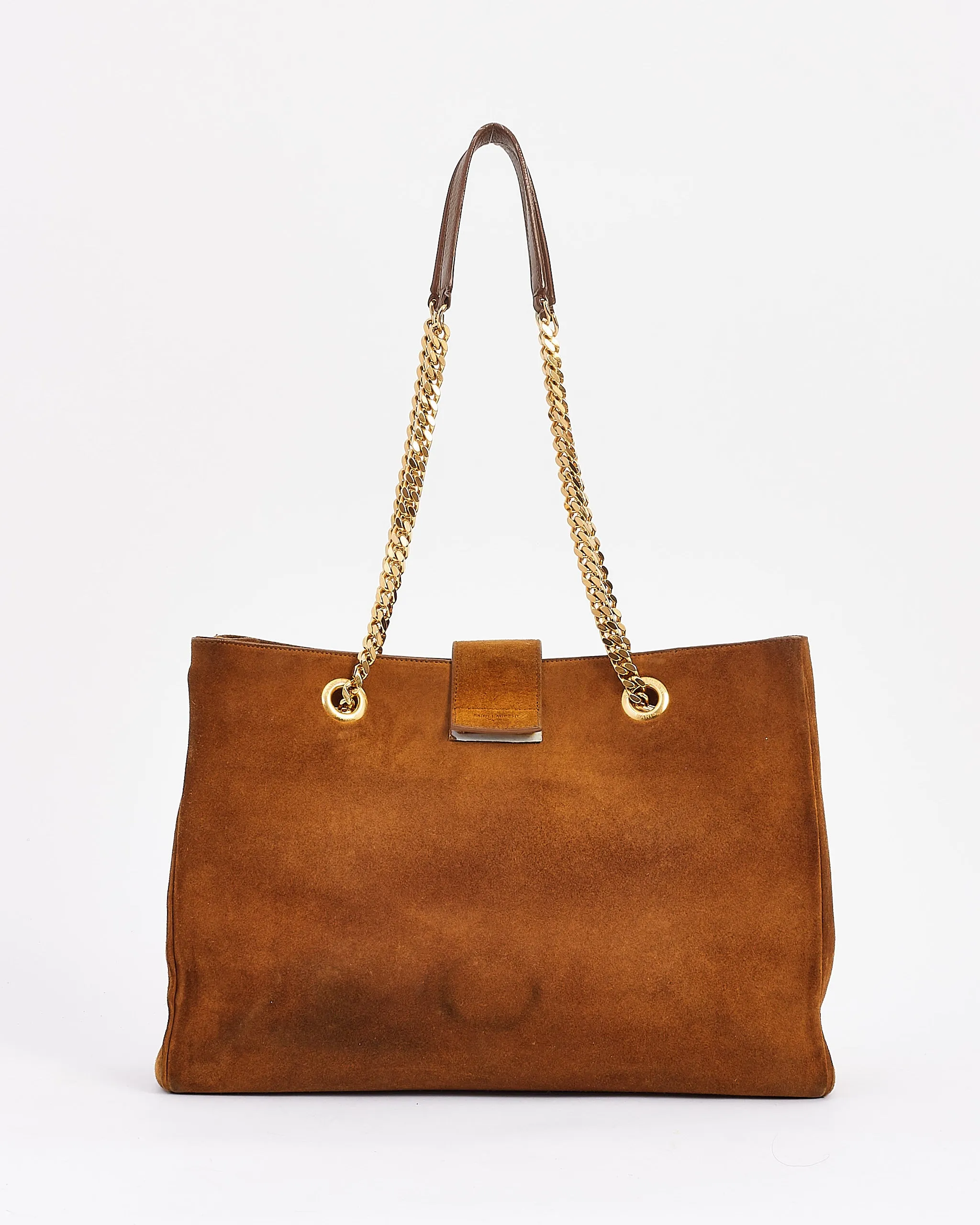 Saint Laurent Brown Suede Monogram Shopping Tote Bag